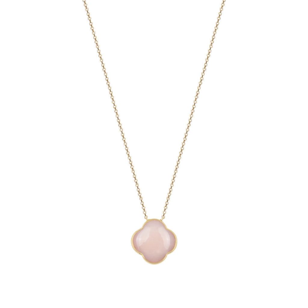 Lantisor cu pandantiv cruce, aur galben 9 K, piatra Opal roz