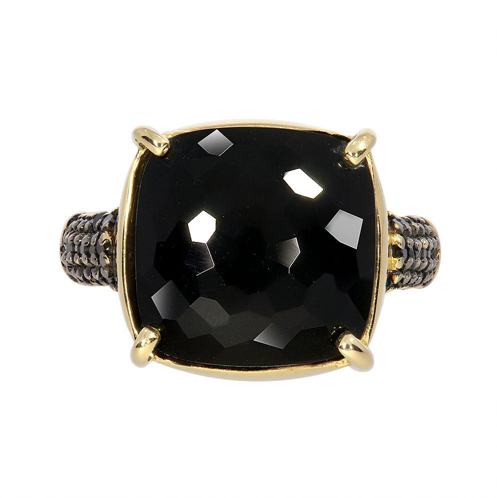 Inel cu diamante negre, pandantiv patrat, aur 14K, piatra Onix