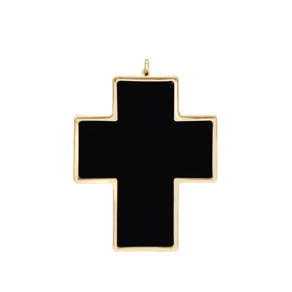 Pandantiv cruce, aur galben 14 K, piatra Onix