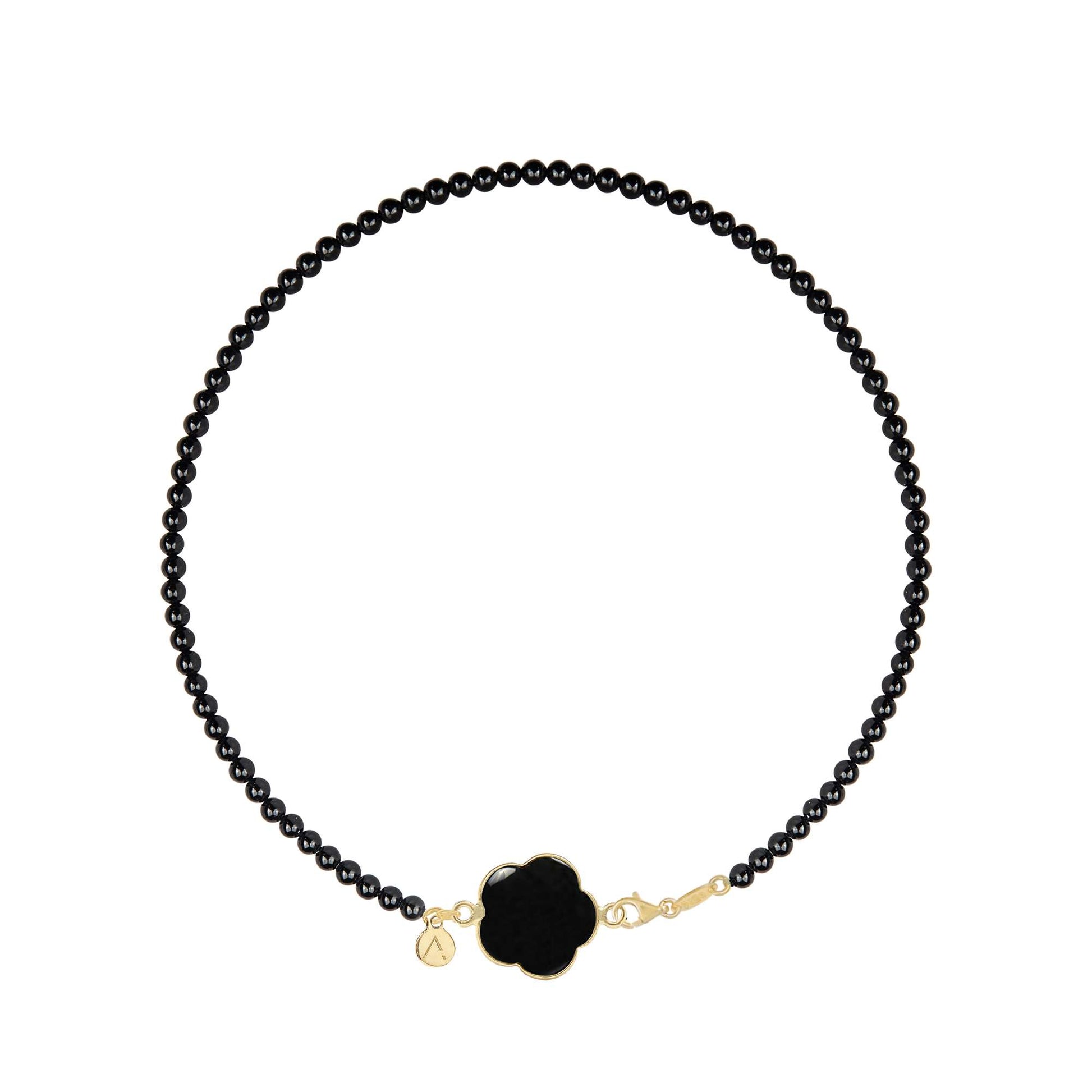 Colier Amani, pandantiv floare, aur galben 9K, piatra Onix