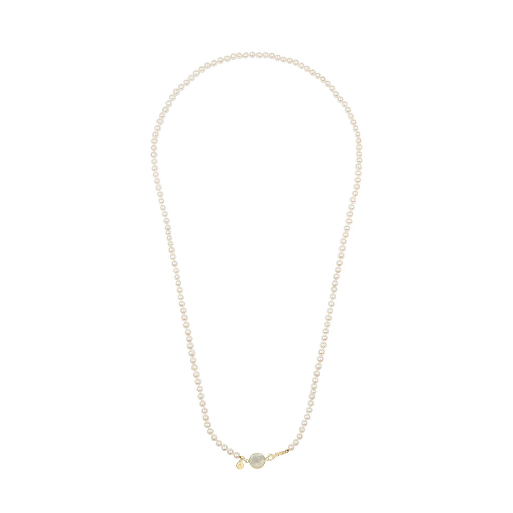 Colier lung cu perle naturale, aur galben 14 K, pandantiv cerc, aur galben 9 K, piatra Madre Perla
