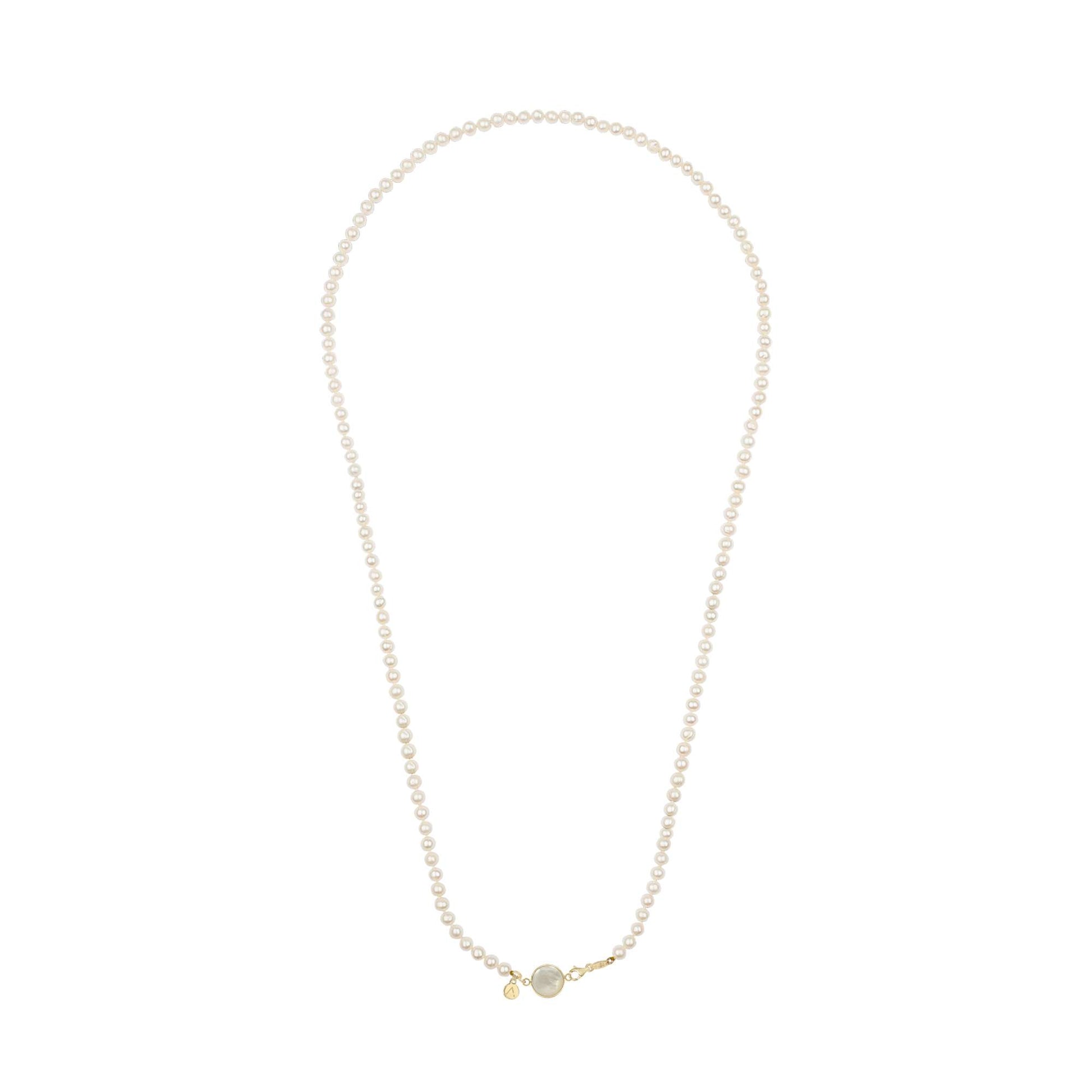 Colier lung cu perle naturale, aur galben 14 K, pandantiv cerc, aur galben 9 K, piatra Madre Perla