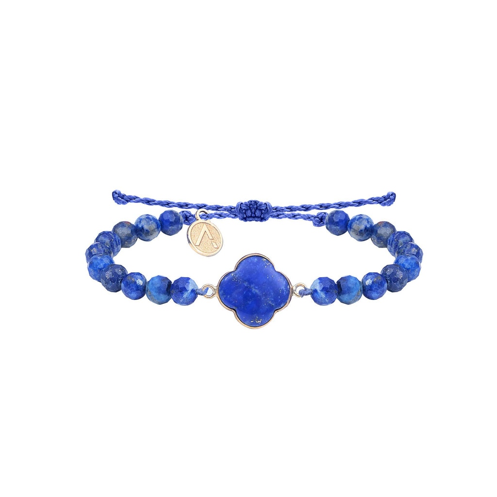 Bratara ajustabila fatetata, pandantiv cruce, aur galben 9 K, piatra Lapis Lazuli, fir matase