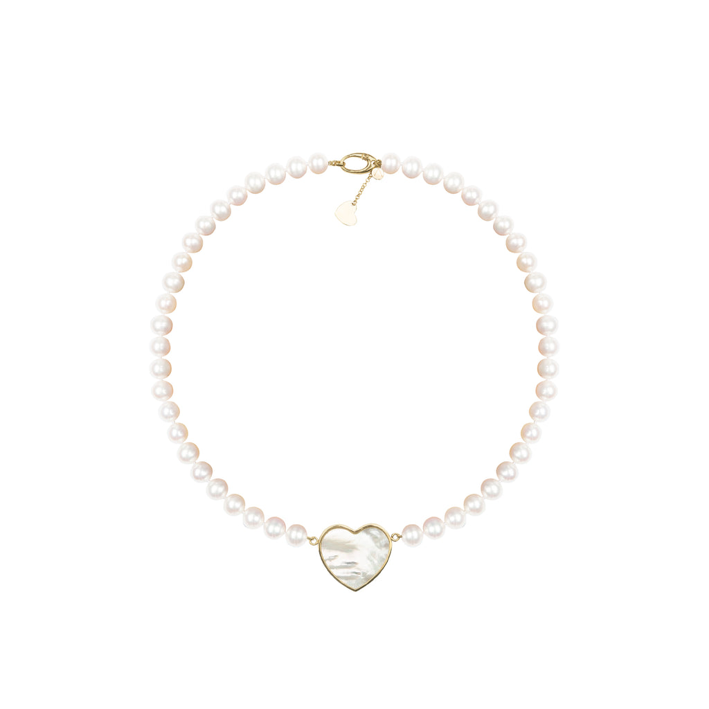Colier Victoria, perle 0.8 cm, aur 14 K, piatra Madre Perla alba