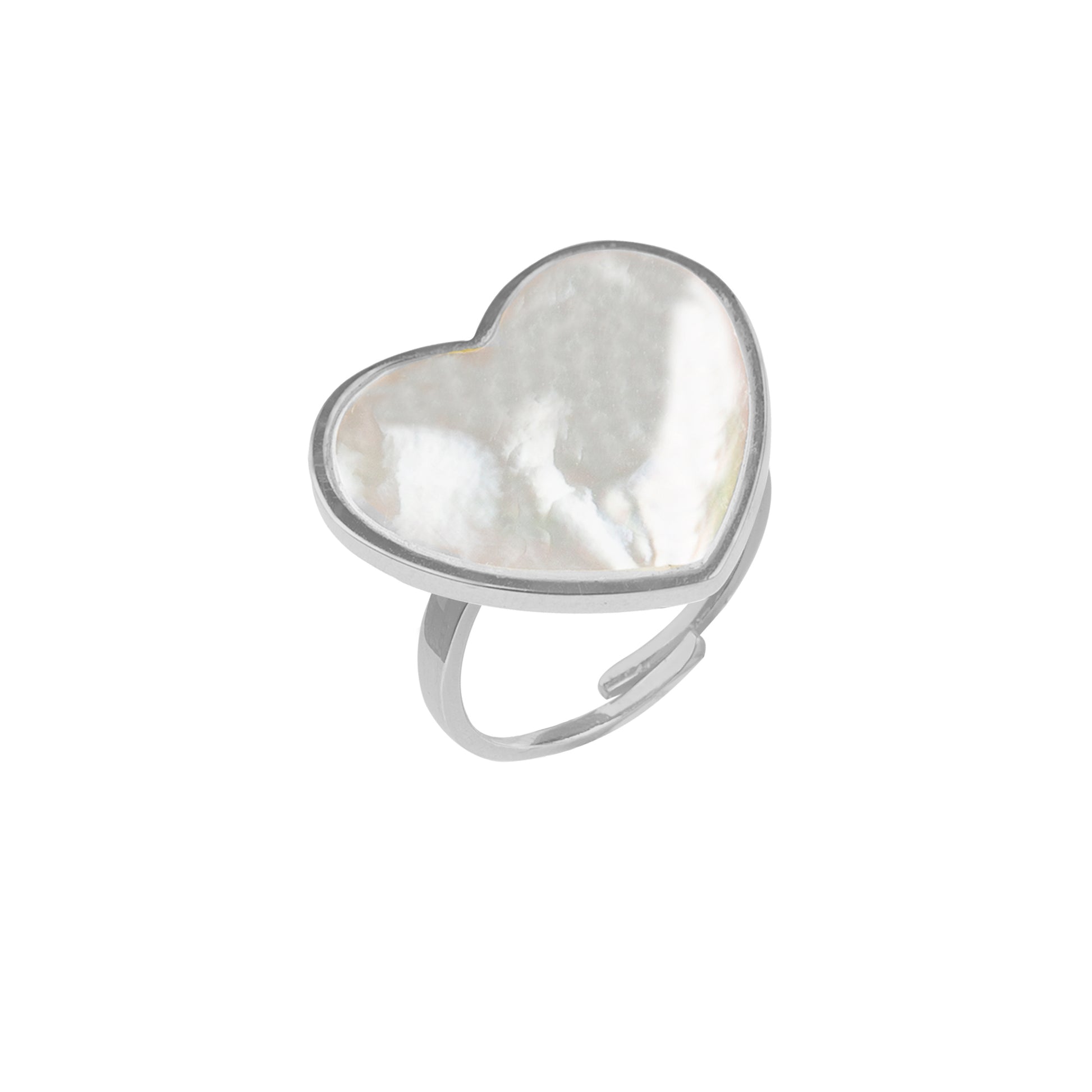 Inel ajustabil in forma de inima, argint 925, pietre Madre Perla si Zircon