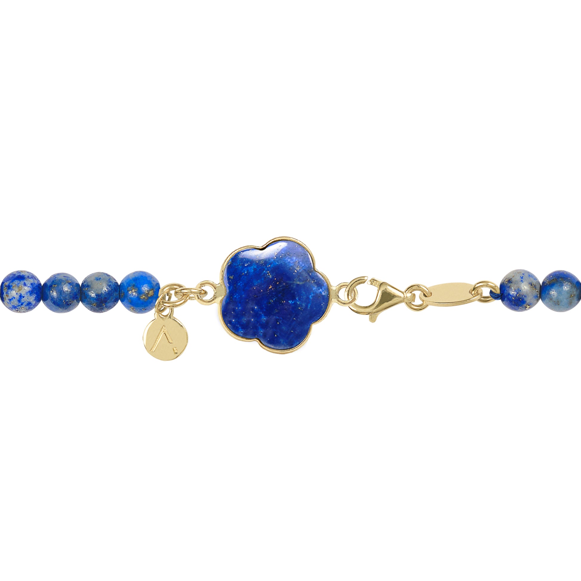 Colier lung cu pietre naturale, pandantiv floare detasabil, aur galben 9 K, pietre Lapis Lazuli