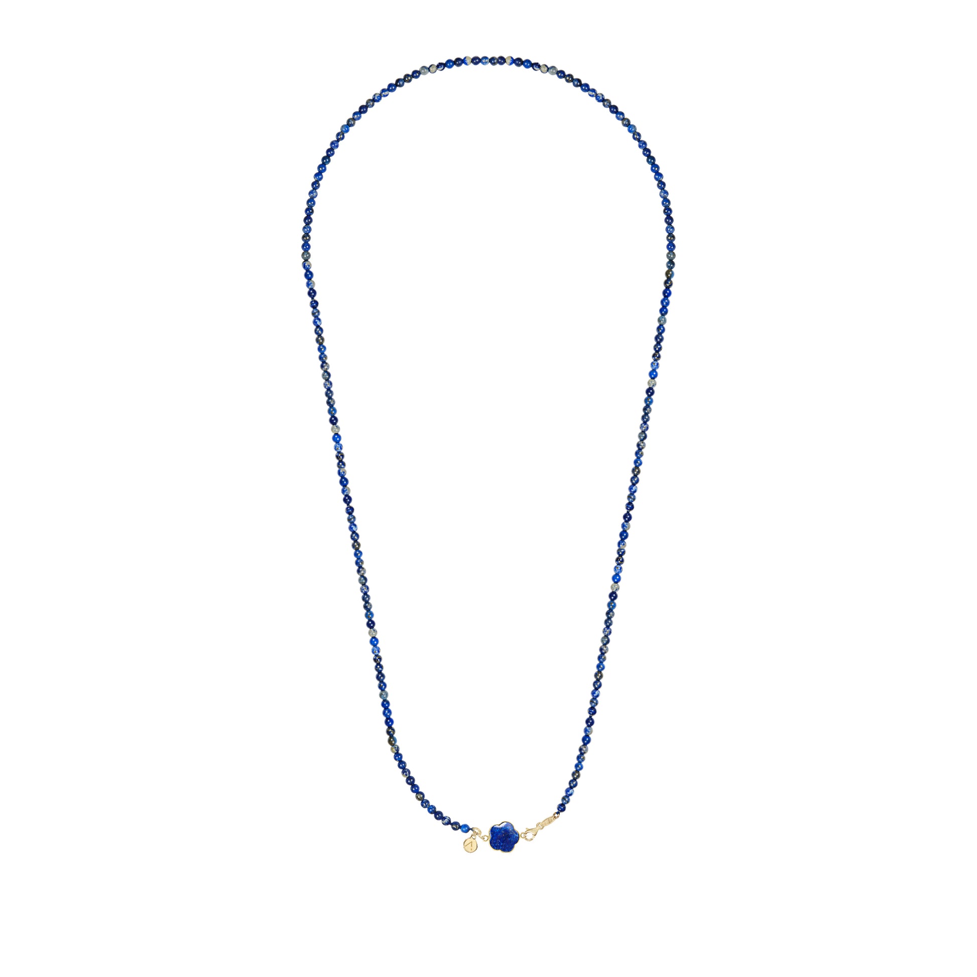 Colier lung cu pietre naturale, pandantiv floare detasabil, aur galben 9 K, pietre Lapis Lazuli