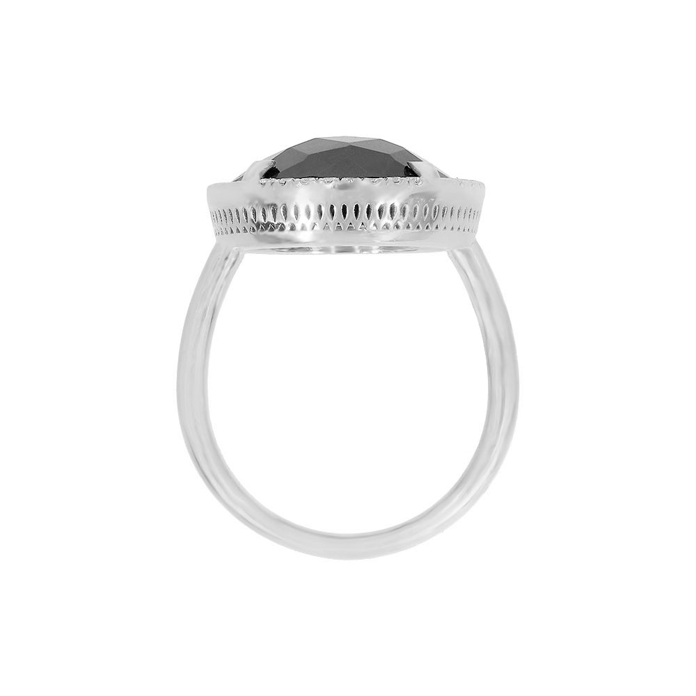 Inel cu diamante, pandantiv cerc, aur alb 18K, piatra Onix
