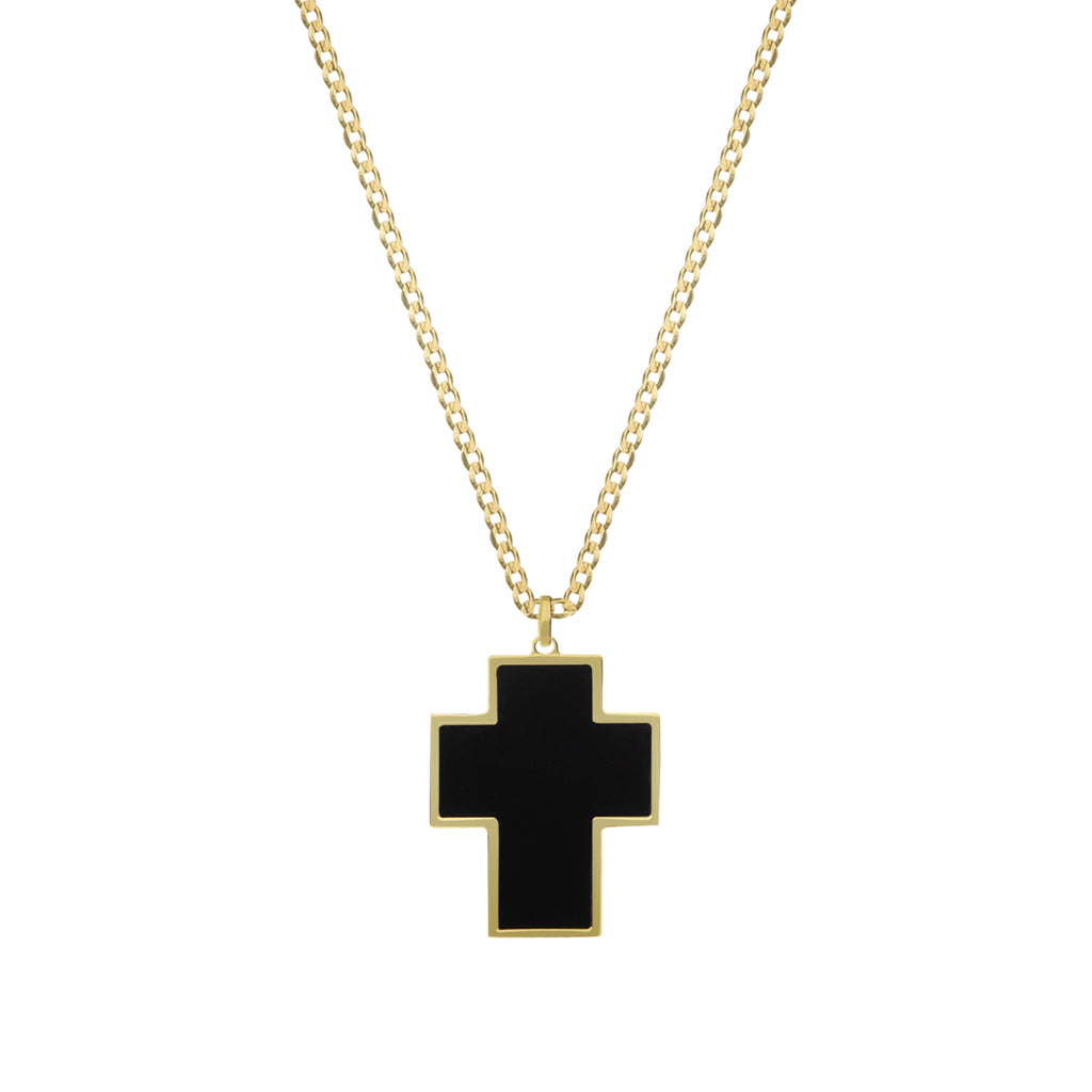 Lantisor cu pandantiv cruce, aur galben 14 K, dimensiune: 60cm, piatra Onix