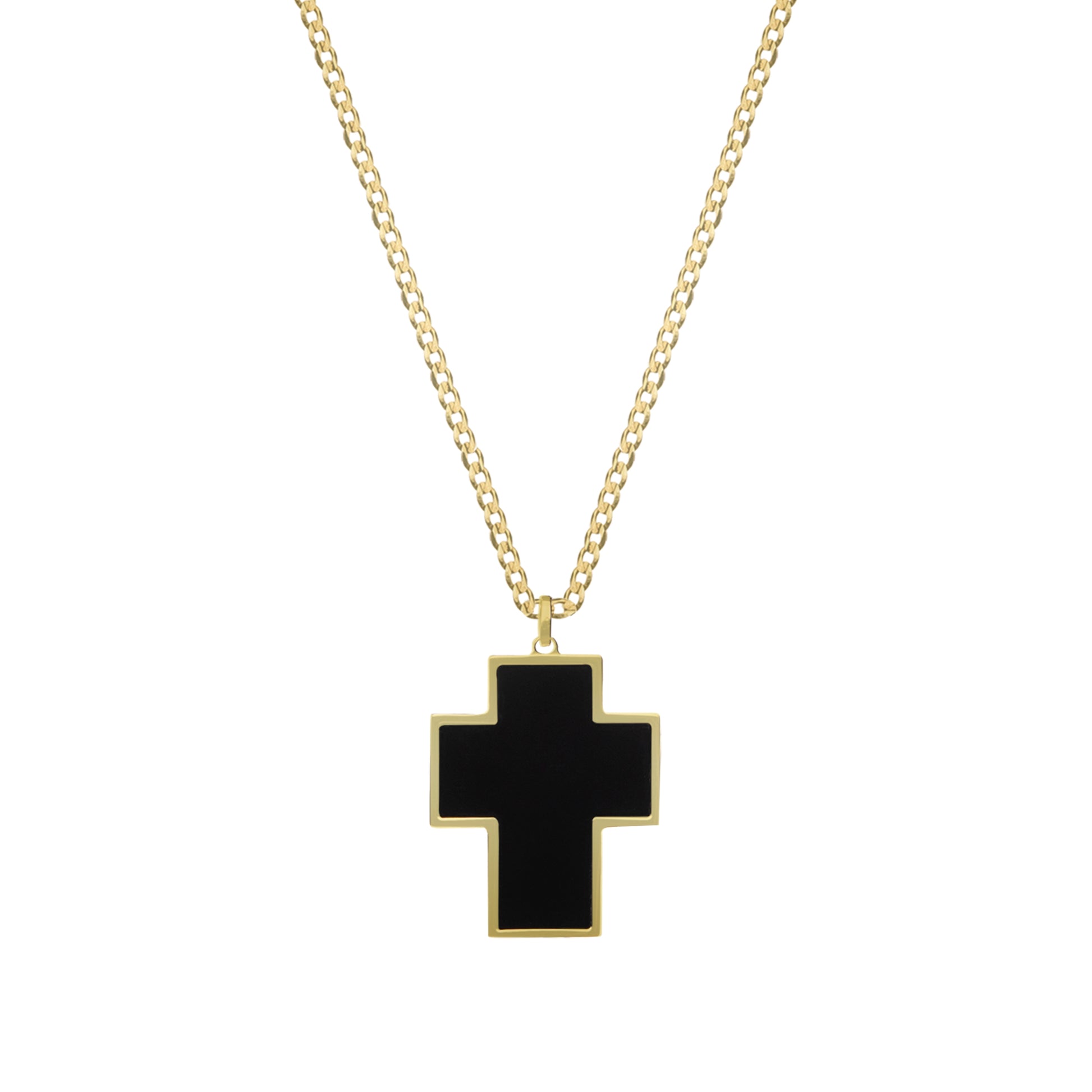 Lantisor cu pandantiv cruce, aur galben 14 K, dimensiune: 60cm, piatra Onix