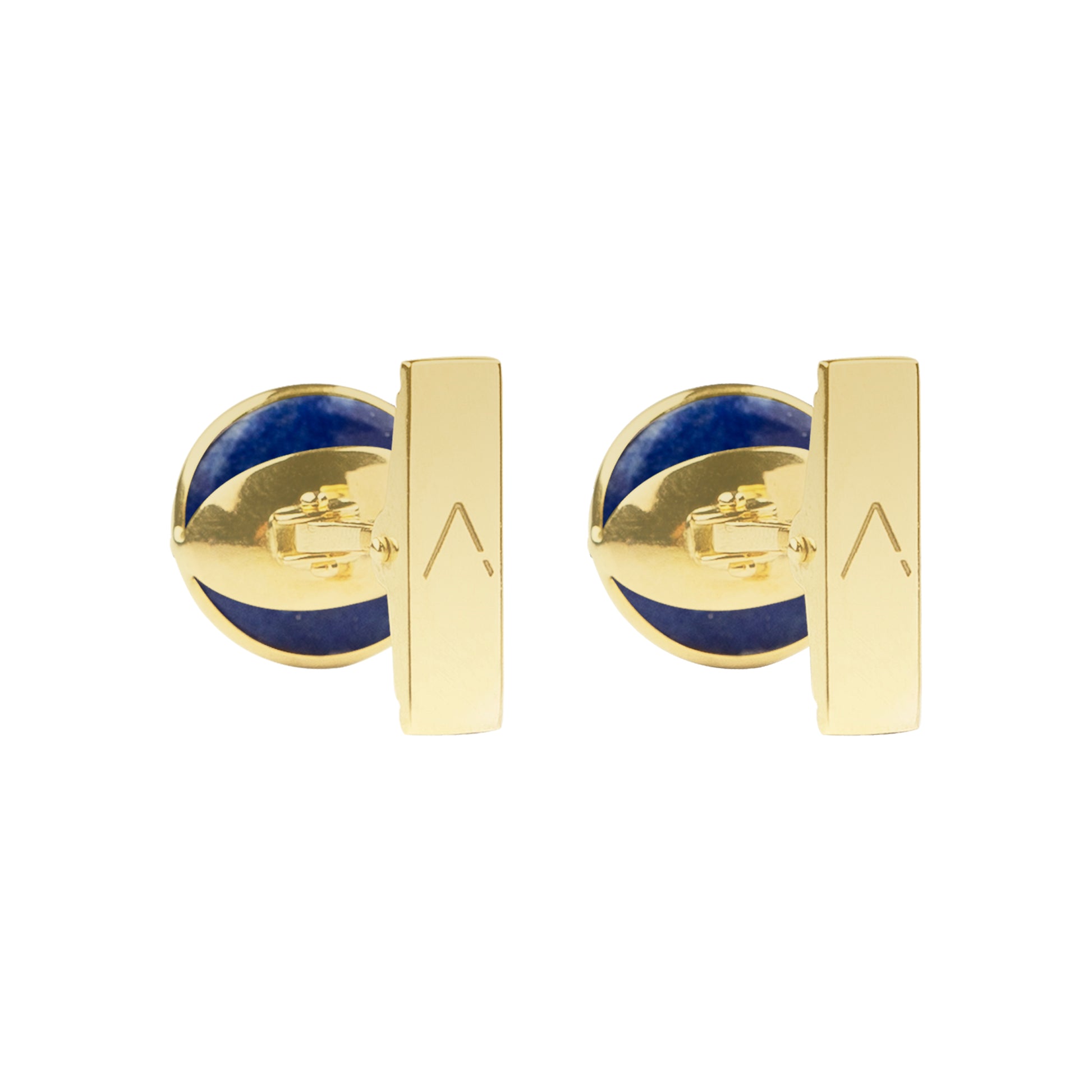 Butoni unisex, aur galben 18 K, piatra Lapis Lazuli