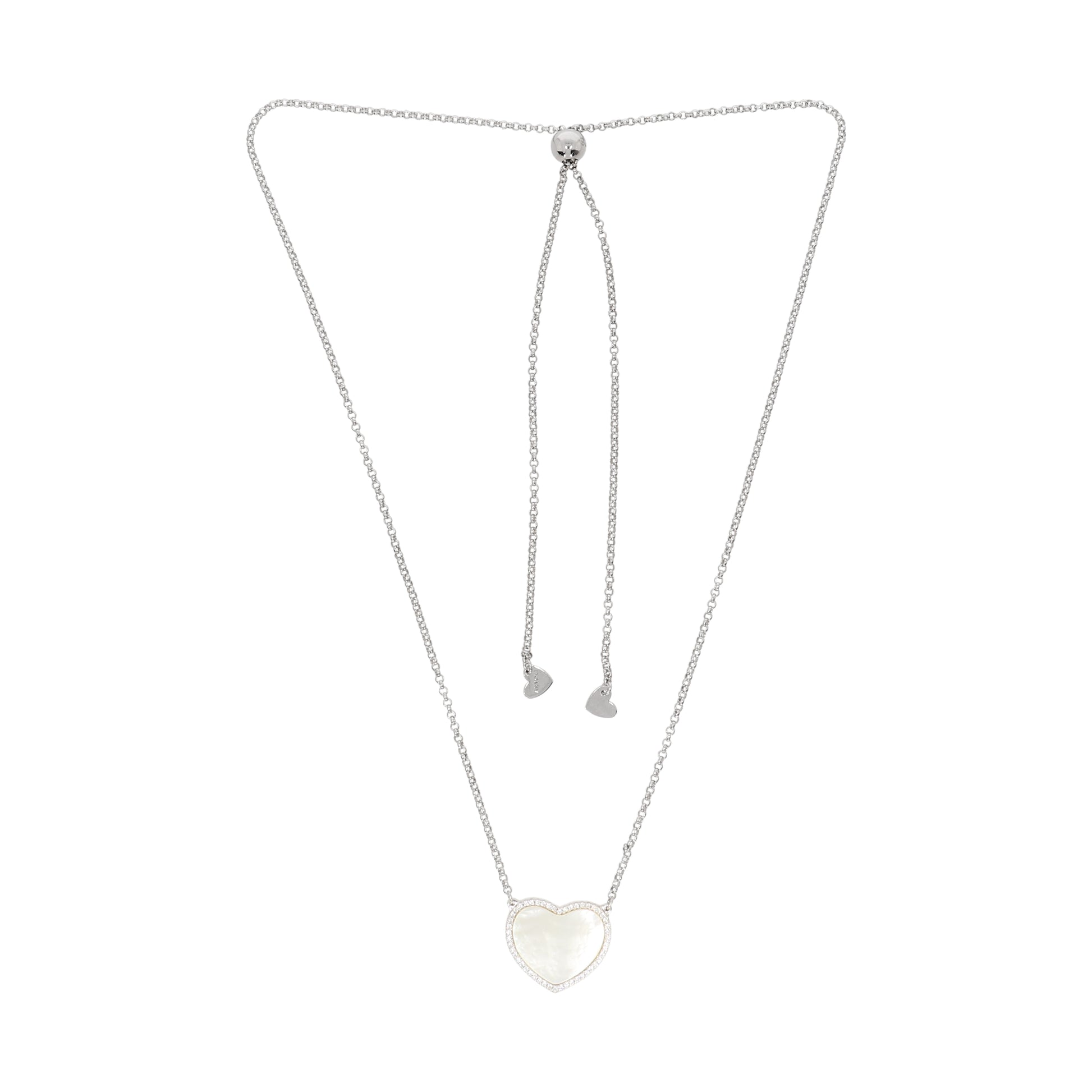 Lantisor reglabil, pandantiv inima, argint 925, piatra Madre Perla si Zircon