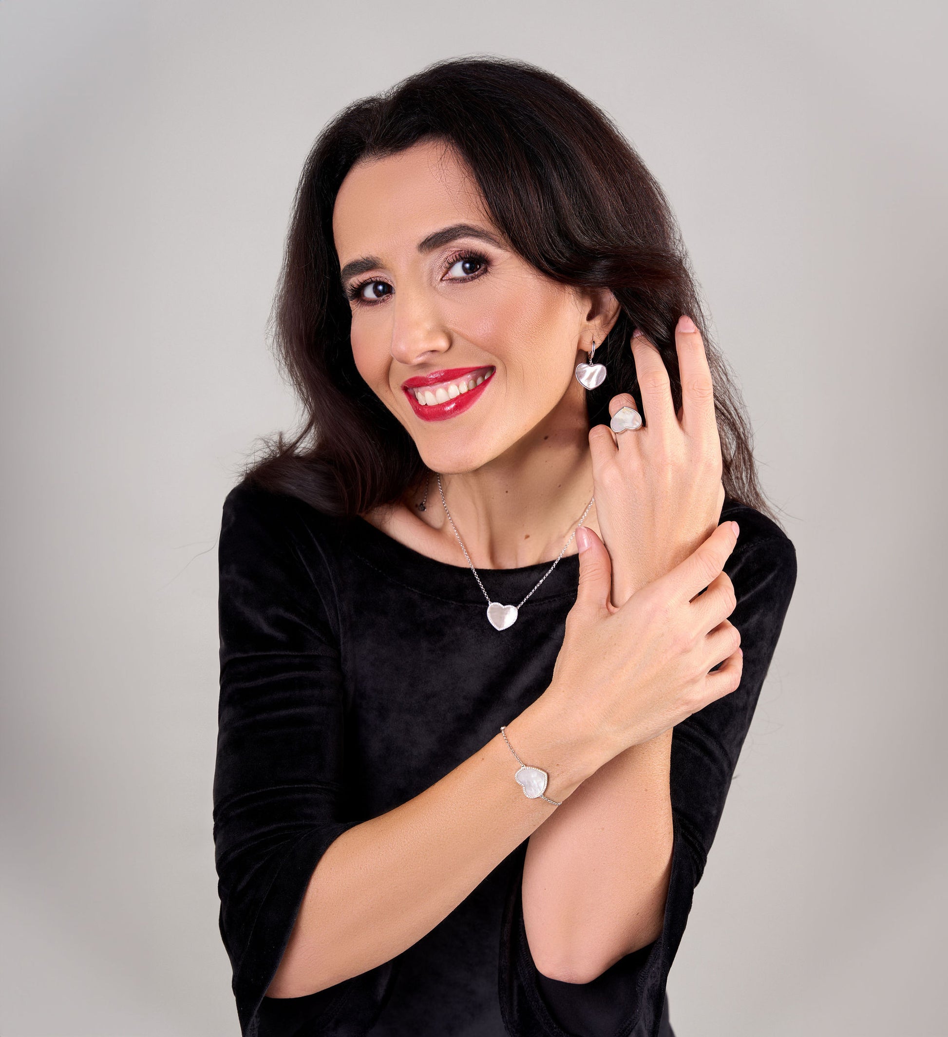 Lantisor reglabil, pandantiv inima, argint 925, piatra Madre Perla si Zircon