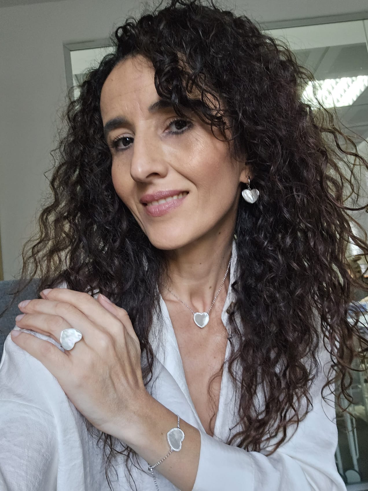 Lantisor reglabil, pandantiv inima, argint 925, piatra Madre Perla si Zircon