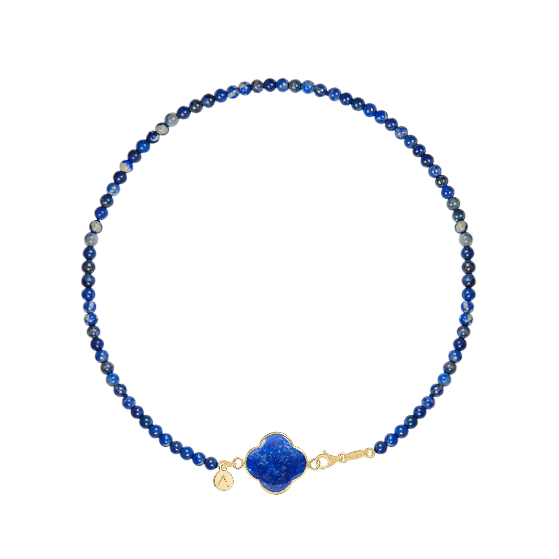 Colier scurt cu pietre naturale, pandantiv cruce detasabil, aur galben 9 K, pietre Lapis Lazuli