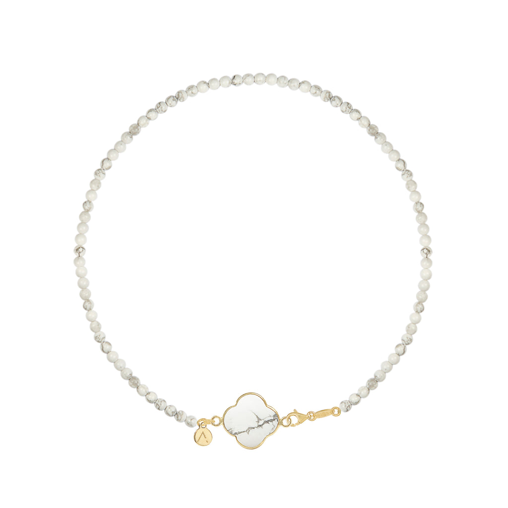 Colier scurt cu pietre naturale, pandantiv cruce detasabil, aur galben 9 K, pietre Howlite