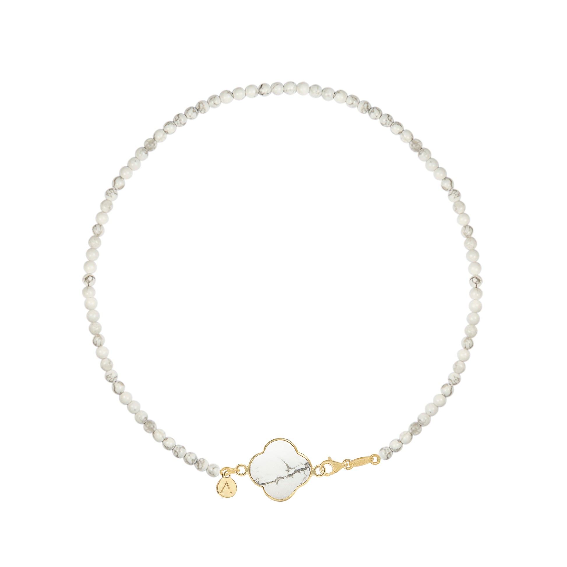Colier scurt cu pietre naturale, pandantiv cruce detasabil, aur galben 9 K, pietre Howlite