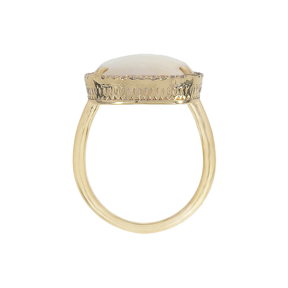 Inel cu diamante, pandantiv cerc, aur galben 18K, piatra Madre Perla
