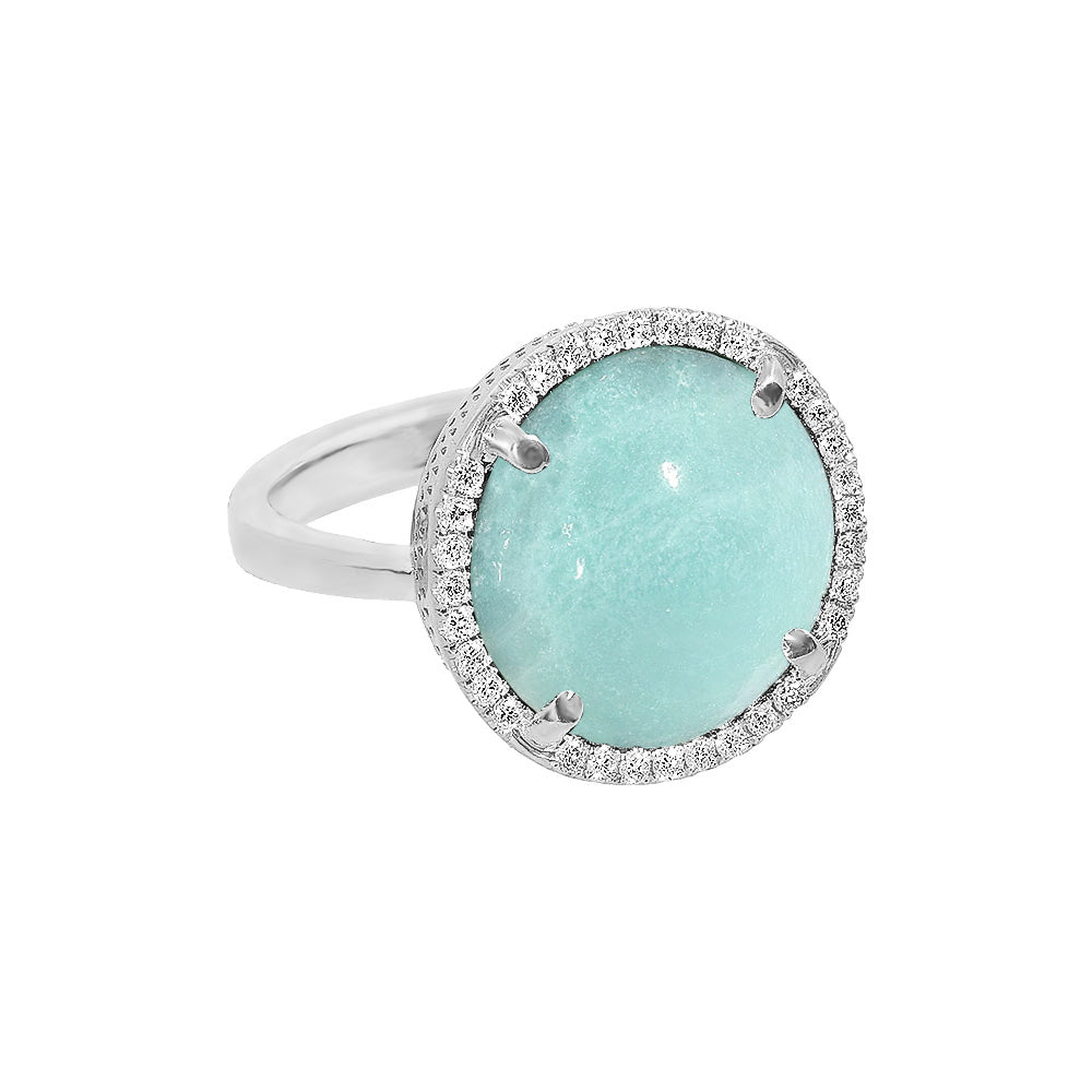 Inel cu diamante, pandantiv cerc, aur alb 18K, piatra Amazonite