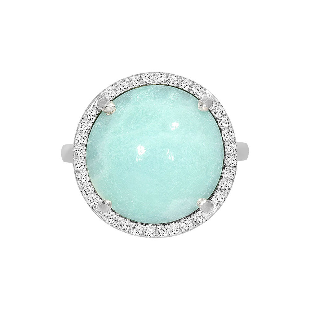 Inel cu diamante, pandantiv cerc, aur alb 18K, piatra Amazonite