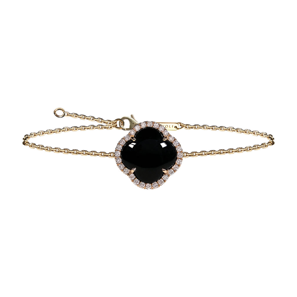 Bratara cu diamante, pandantiv cruce, aur galben 18K, piatra Onix