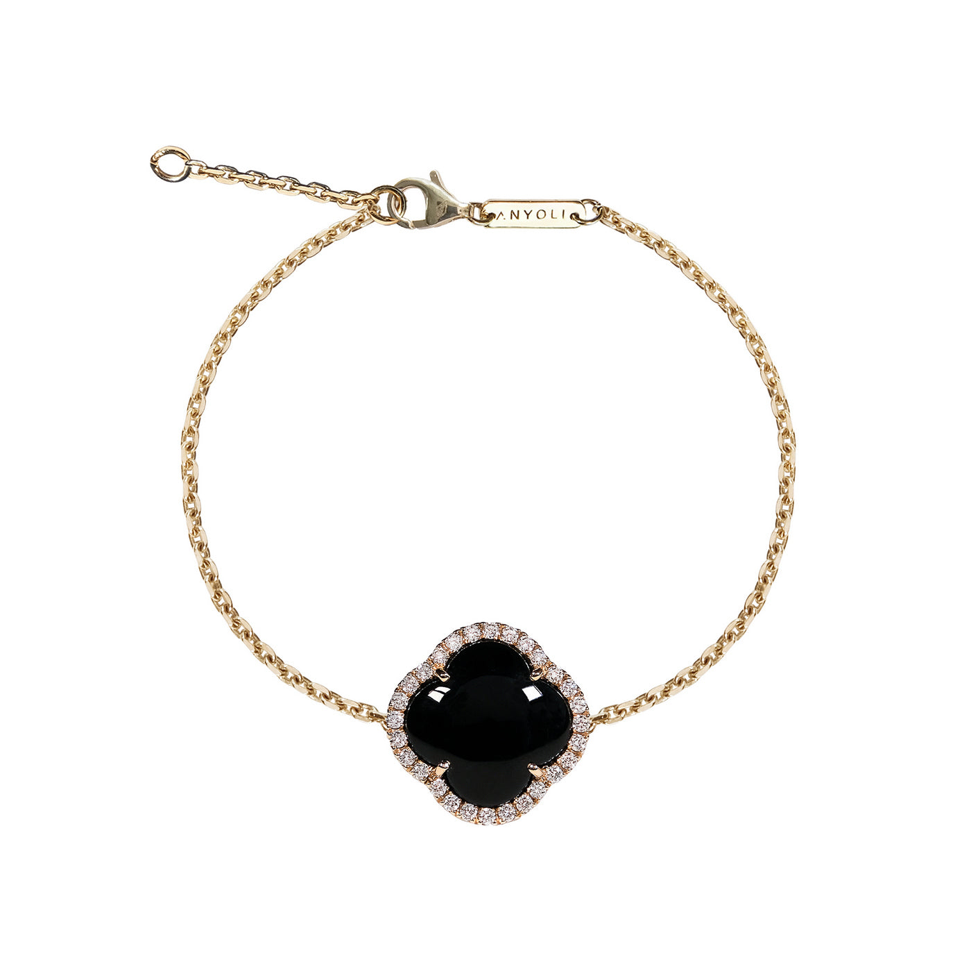 Bratara cu diamante, pandantiv cruce, aur galben 18K, piatra Onix