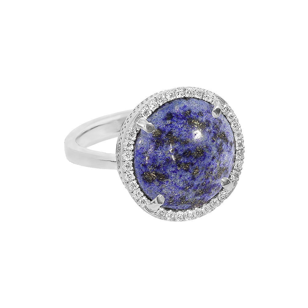 Inel cu diamante, pandantiv cerc, aur alb 18K, piatra Lapis Lazuli