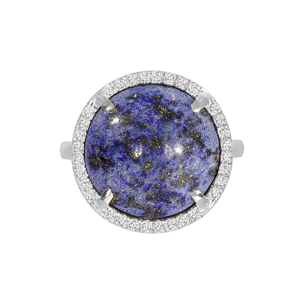 Inel cu diamante, pandantiv cerc, aur alb 18K, piatra Lapis Lazuli