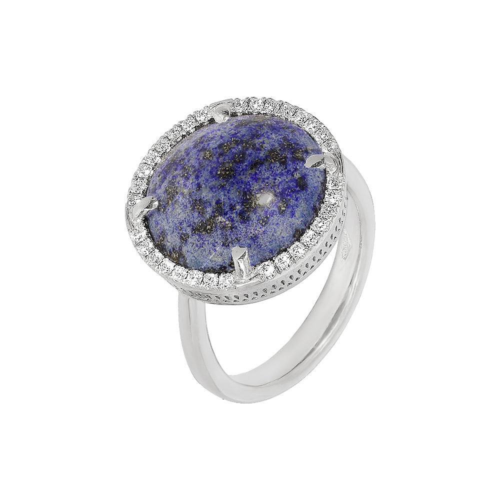 Inel cu diamante, pandantiv cerc, aur alb 18K, piatra Lapis Lazuli