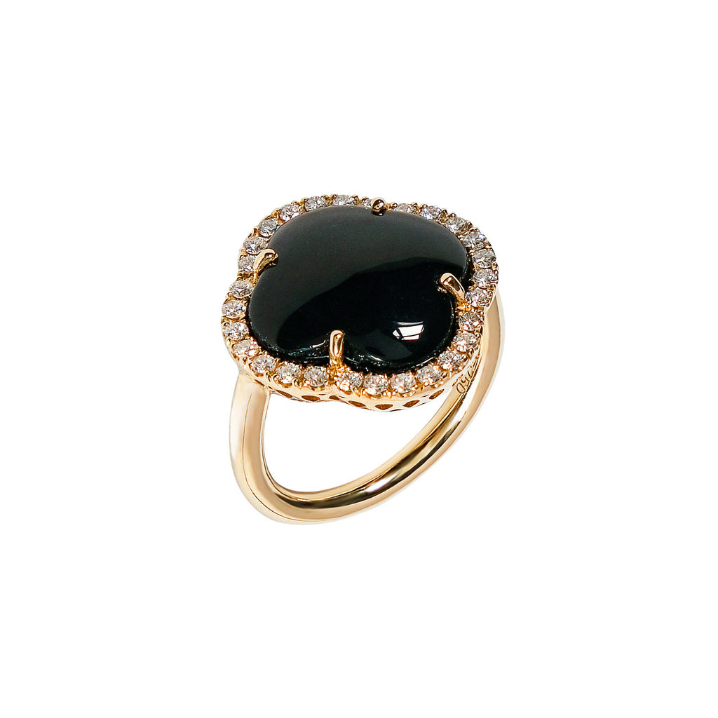 Inel cu diamante, pandantiv cruce, aur galben 18K, piatra Onix