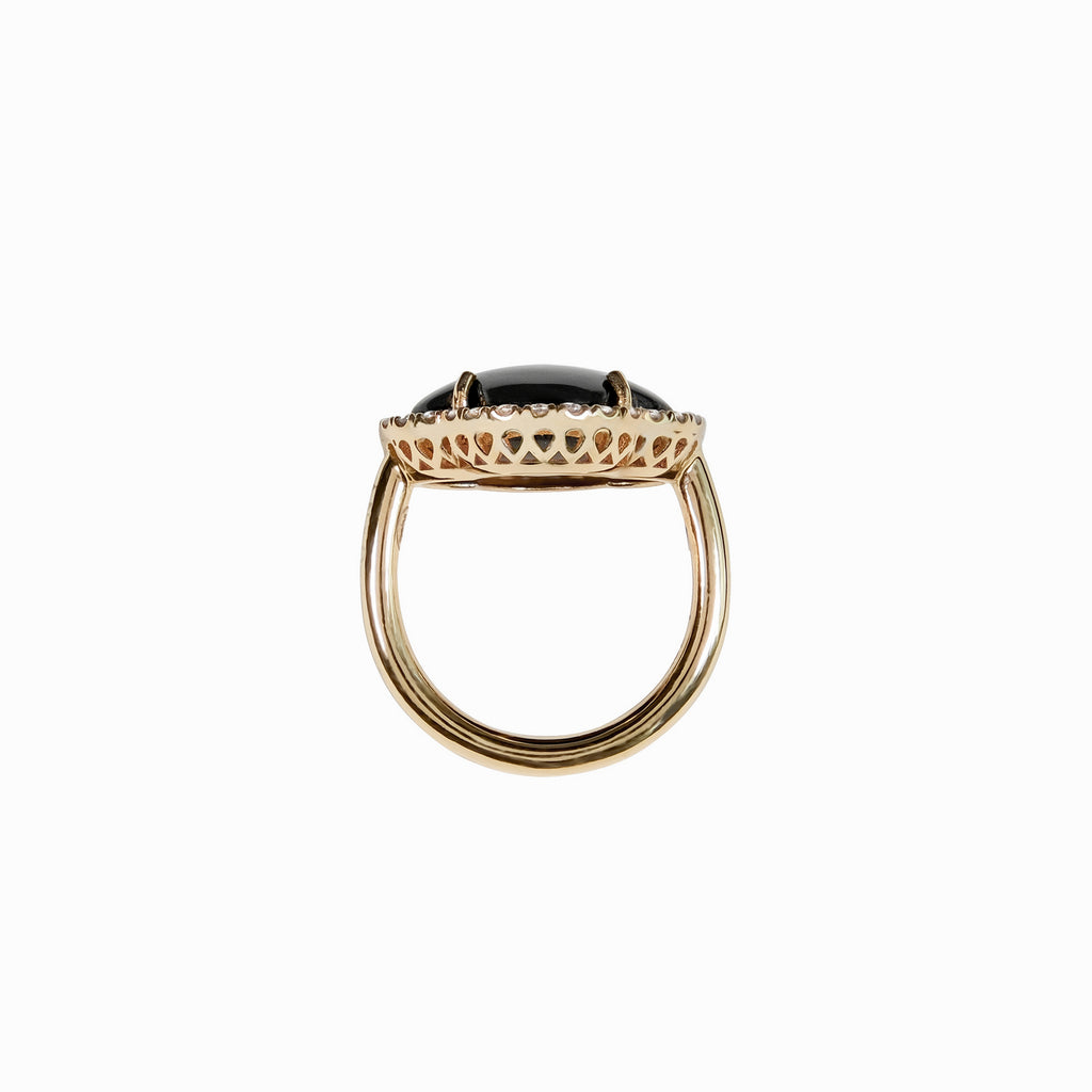 Inel cu diamante, pandantiv cruce, aur galben 18K, piatra Onix