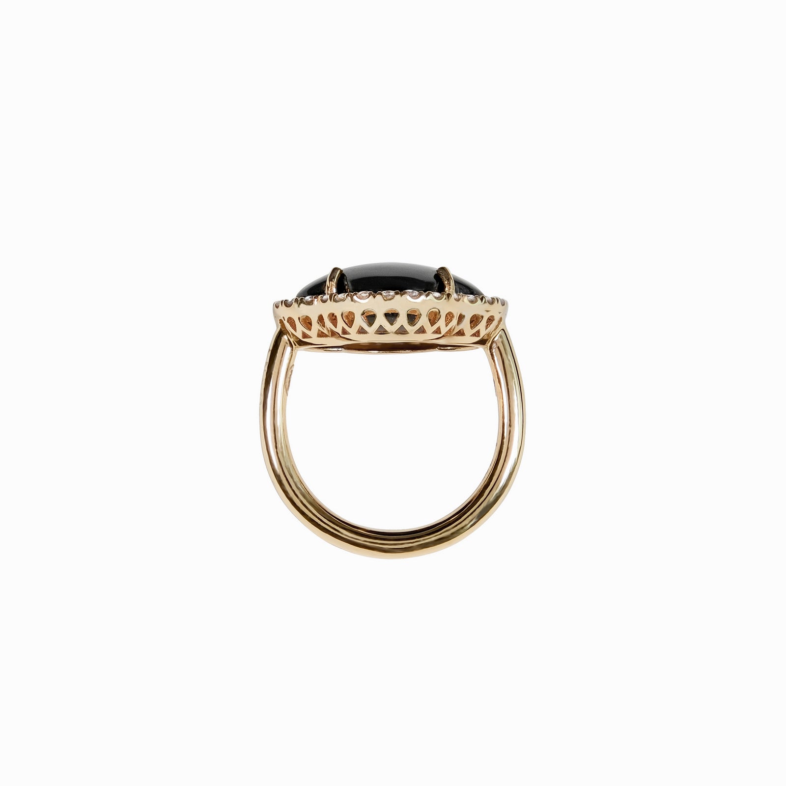 Inel cu diamante, pandantiv cruce, aur galben 18K, piatra Onix
