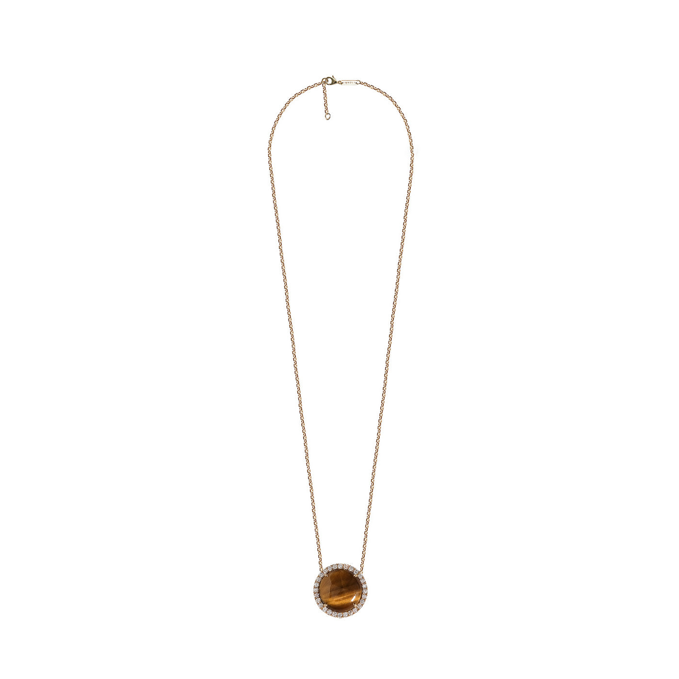 Lantisor cu diamante, pandantiv cerc, aur galben 18K, piatra Ochi de Tigru